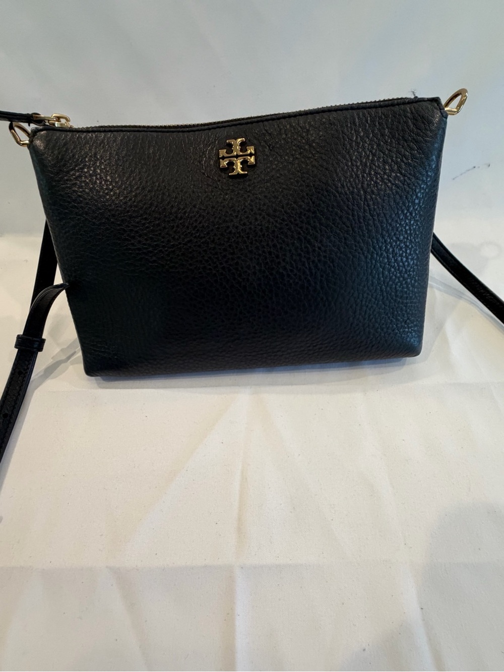 Tory Burch Black Pebbled Leather Crossbody with Gold Logo